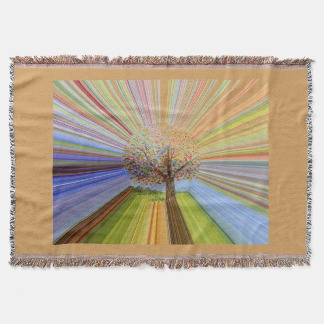 Autumn Tree Multicolored Striped Throw Blanket (Front)