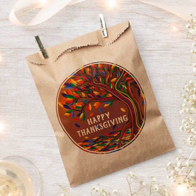 Autumn Tree Personalised Happy Thanksgiving Party Favour Bags (Clipped)
