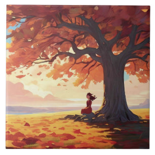 Autumn Tree Prayer Girl Tile