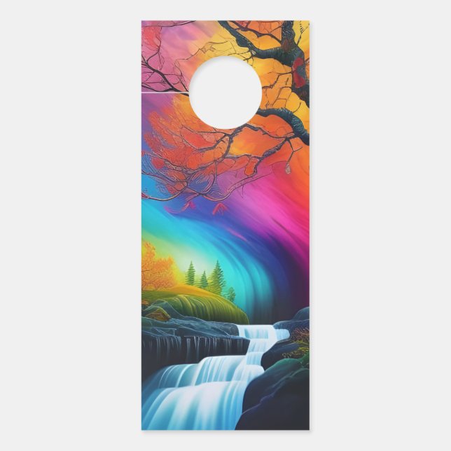 Autumn tree, Rainbow skies waterfalls  Door Hanger (Front)