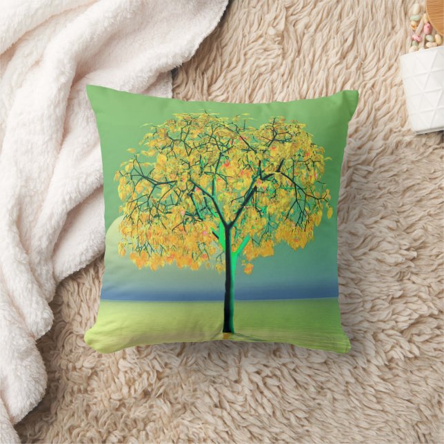 Autumn Tree Sunset Throw Pillow (Blanket)