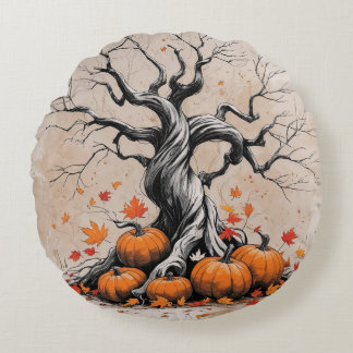 Autumn Tree with Pumpkins Pillow