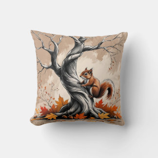 Autumn Tree with Squirrel Pillow