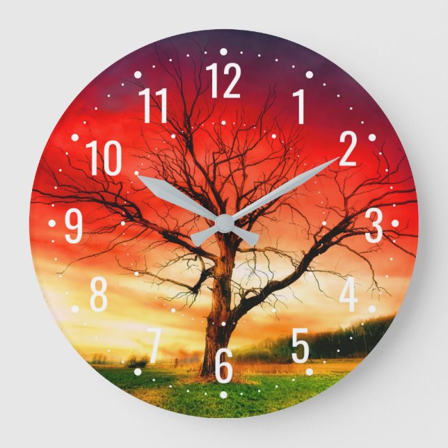 Autumn Tree With Sunset - Unique Outdoor Analogue Large Clock (Front)