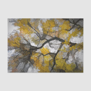 Autumn Tree Yellow Grey Leaves Sky Tissue Paper
