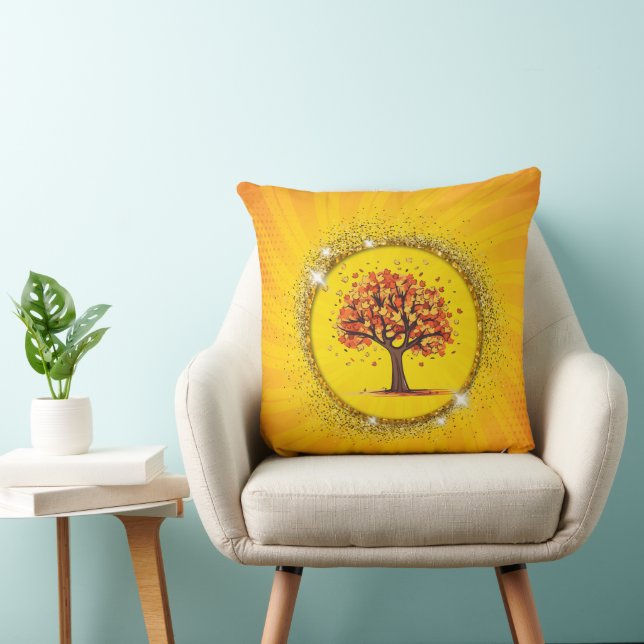 Autumn Tree Yellow Sunburst Sparkle Circle Art Cushion (Chair)