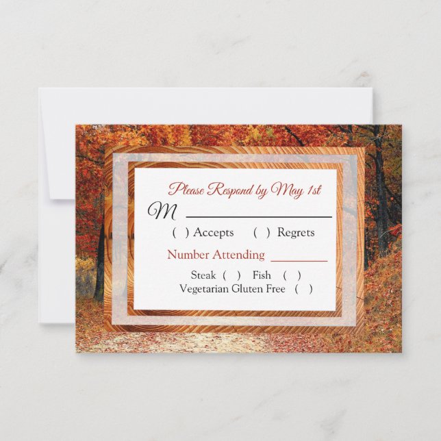 Autumn Trees and Leaves Fall Wedding RSVP card (Front)