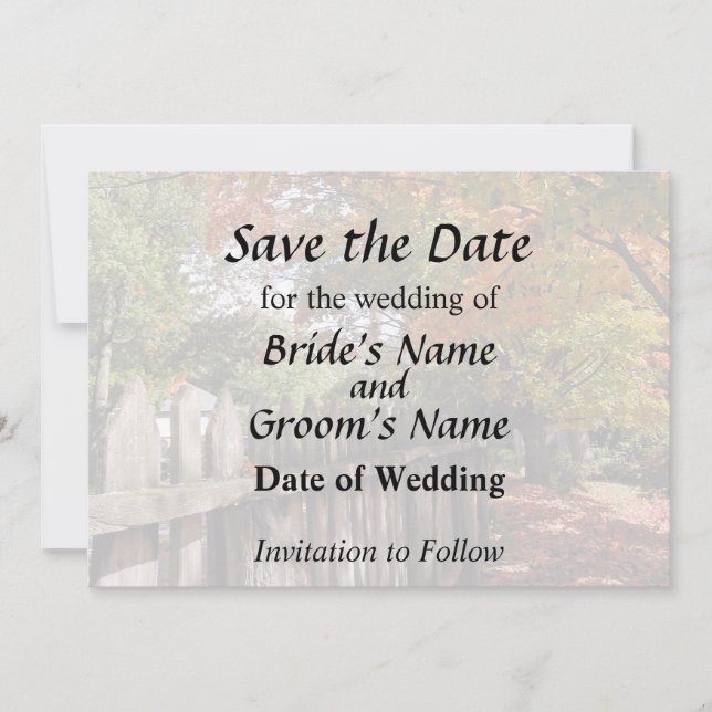 Autumn Trees and Picket Fence Save The Date (Front)