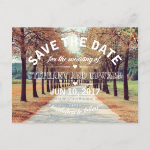 Autumn Trees Avenue Save the Date Postcard Wording