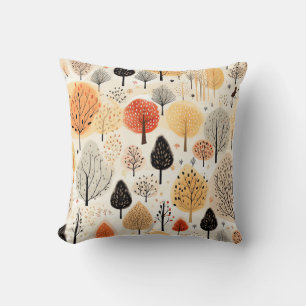 Autumn trees boho handdrawn minimal light colours  cushion