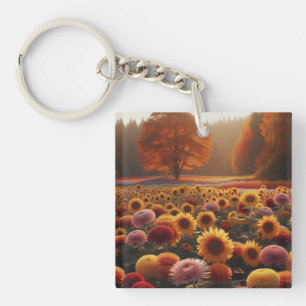 Autumn trees/field with mums key ring