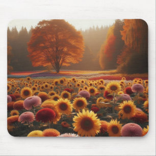 Autumn trees/field with mums mouse mat