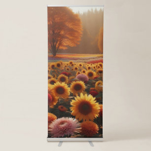 Autumn trees/field with mums retractable banner