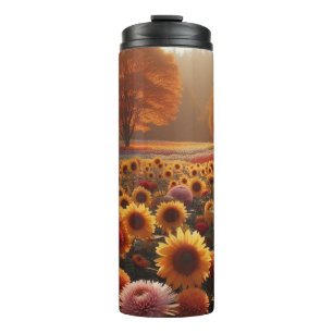 Autumn trees/field with mums thermal tumbler