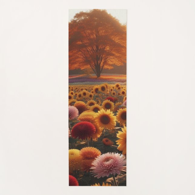 Autumn trees/field with mums yoga mat (Front)