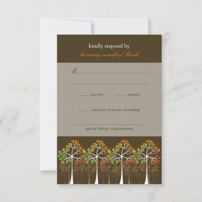 Autumn Trees Forest Modern Fall Wedding RSVP Card (Front)