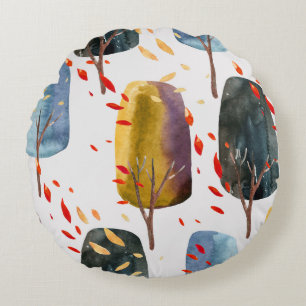 Autumn Trees: Hand Painted Watercolor Seamless Round Cushion