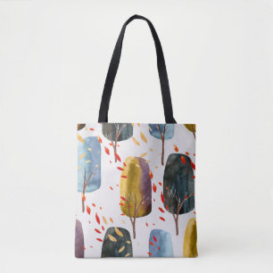 Autumn Trees: Hand Painted Watercolor Seamless Tote Bag