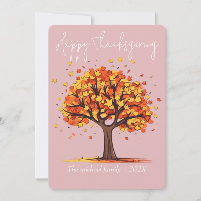  autumn trees happy thanksgiving | Family & Friend Holiday Card (Front)