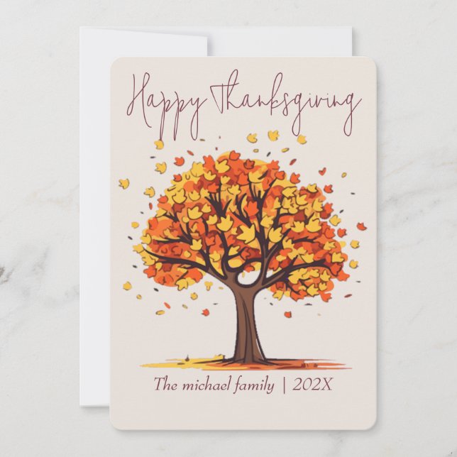  autumn trees happy thanksgiving | Family & Friend Holiday Card (Front)