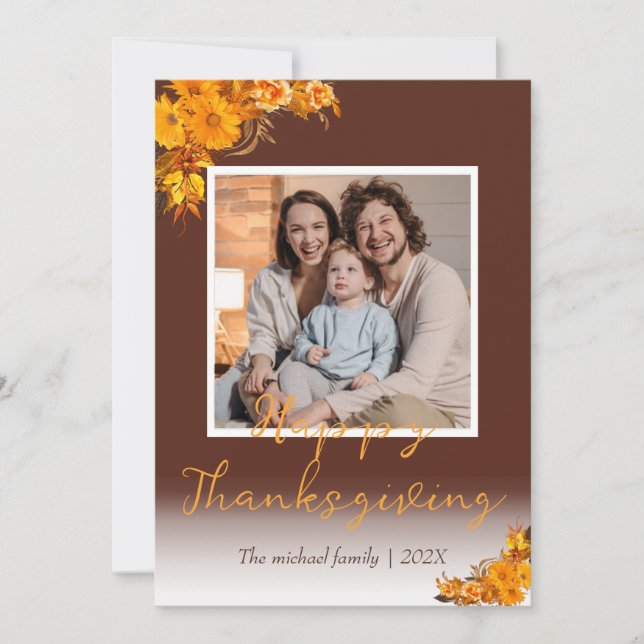  autumn trees happy thanksgiving | Family photo Holiday Card (Front)