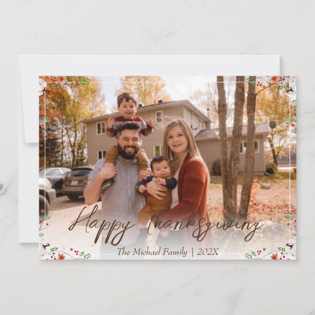  autumn trees happy thanksgiving | Family photo Holiday Card (Front)