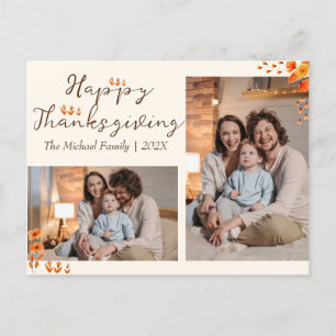 Autumn Trees Happy Thanksgiving Family Two Phot Holiday Postcard