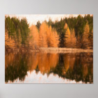 Autumn Trees Lake Orange Fall Themed Sketch Art