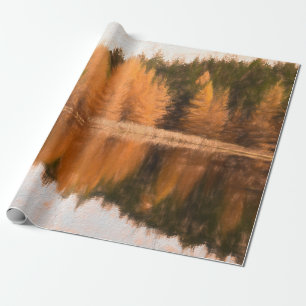 Autumn Trees Lake Orange Fall Themed Sketch Art Wrapping Paper