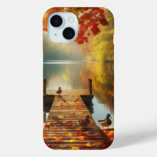 Autumn trees & lake with ducks iPhone 15 case