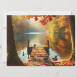 Autumn trees & lake with ducks holiday card