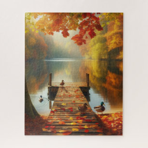 Autumn trees & lake with ducks jigsaw puzzle