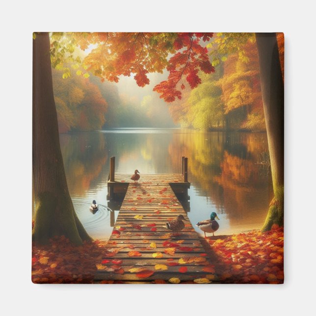Autumn trees & lake with ducks magnet (Front)