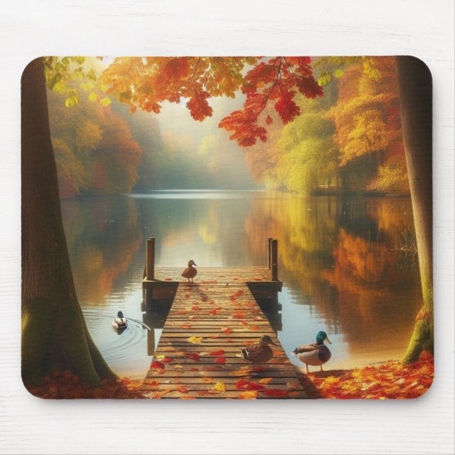 Autumn trees & lake with ducks mouse mat (Front)