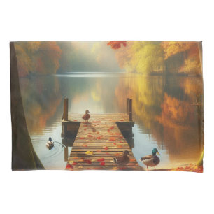 Autumn trees & lake with ducks pillowcase