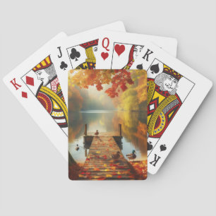 Autumn trees & lake with ducks playing cards