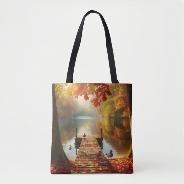 Autumn trees & lake with ducks tote bag (Front)