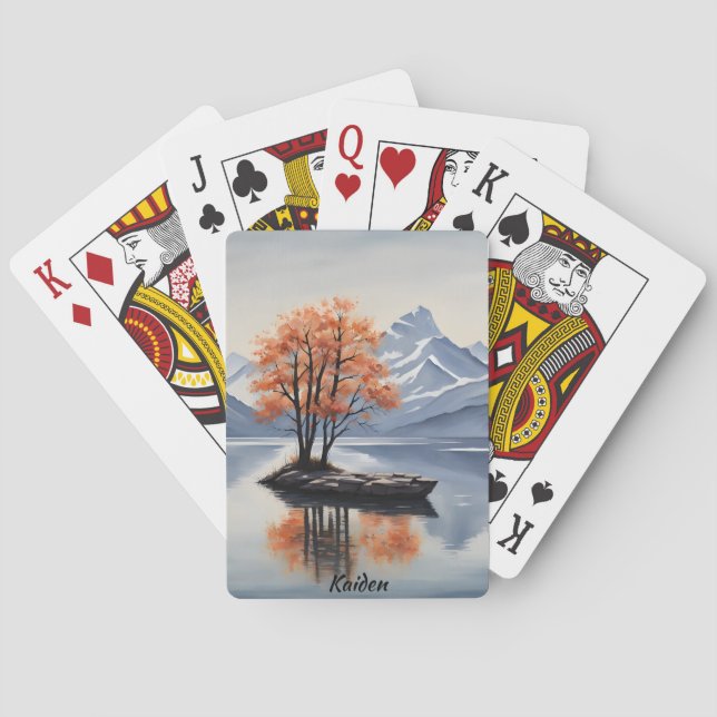 Autumn Trees on an Island in a Mountain Lake Playing Cards (Back)