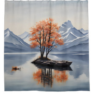 Autumn Trees on an Island in a Mountain Lake Shower Curtain