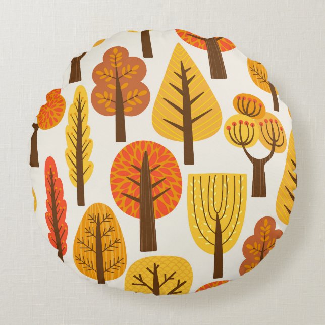 Autumn trees, seamless pattern. round cushion (Front)