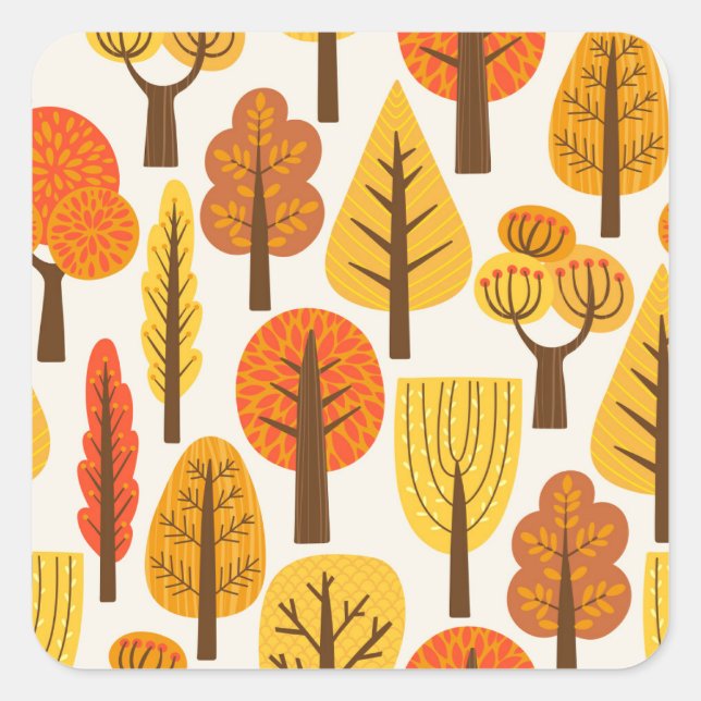 Autumn trees, seamless pattern. square sticker (Front)