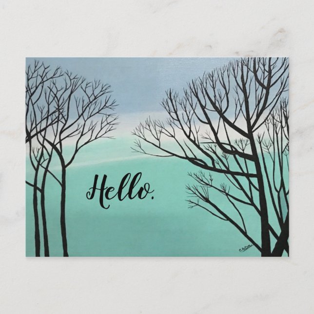Autumn Trees Silhouette Sky Clouds Hello Postcards (Front)