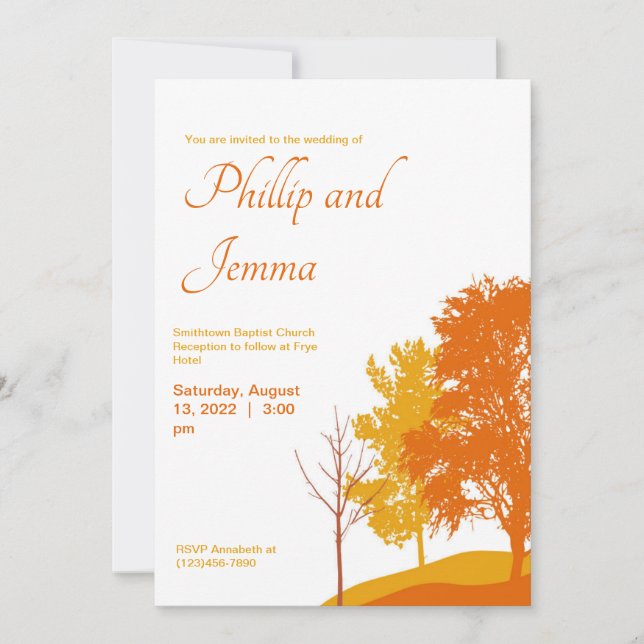 Autumn Trees Silhouette Wedding Invitation (Front)