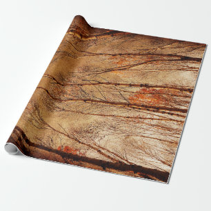 Autumn Trees Vintage Brown Orange Woodland Forest Wrapping Paper
