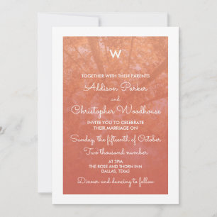 Autumn Trees   White & Coral   Monogram Wedding Invitation