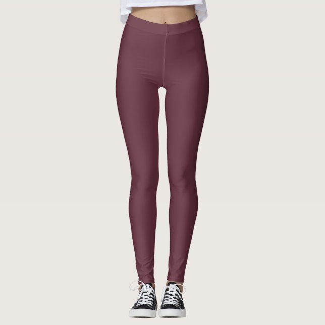 Autumn Trend Colour Dark Red Wine Solid Leggings (Front)