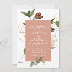 Autumn Trendy Florals Burgundy Blush Gold Wedding Invitation