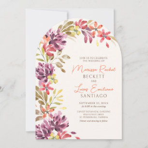 Autumn Tropical Floral Abstract Arch Wedding Invitation