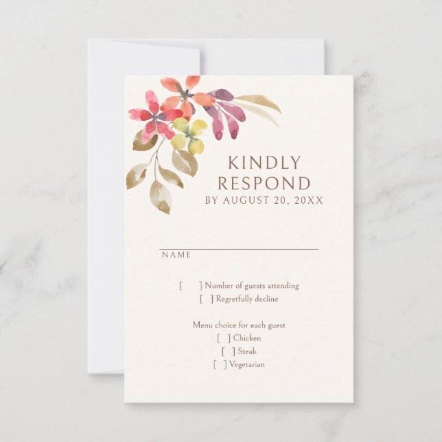 Autumn Tropical Floral Abstract Wedding RSVP Card (Front)