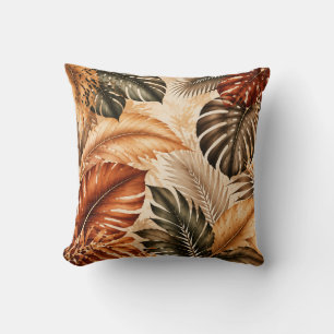 Autumn Tropical Monstera Botanical Pattern Cushion